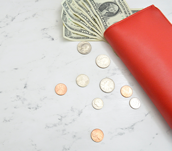 Cartera con dolares y monedas